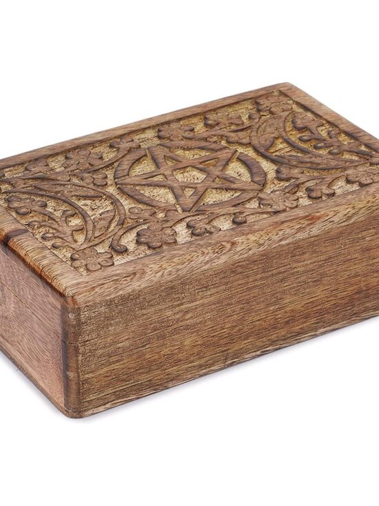 Other - Wooden Hand Carved Decorative Jewelry Box Moon Star Carvings Vintage Keepsake St